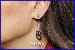 Vintage Art Deco 2Ct Princess Simulated Sapphire Earring 14K White Gold Plated