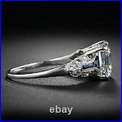 Vintage Art Deco 3.00Ct Asccher Diamond Lab Created Ring 14K White Gold Plated