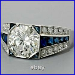 Vintage Art Deco 3.00Ct Round Cut Diamond Antique Engagement Ring In 935 Silver
