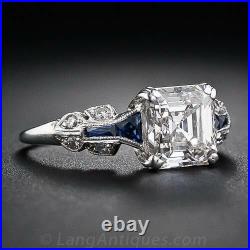 Vintage Art Deco 3.20Ct White Asscher Cut Diamond Engagement Ring 14k White Gold