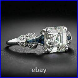 Vintage Art Deco 3.20Ct White Asscher Diamond 14k White Gold Engagement Ring