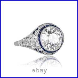 Vintage Art Deco 3.21 Ct Round Cut Lab Created Diamond 14k Gold Engagement Ring