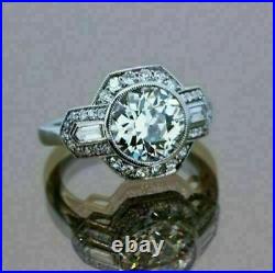 Vintage Art Deco 3.30Ct Round Cut Lab Created Diamond Antique Engagement Ring