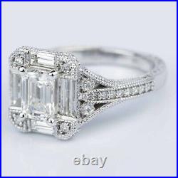 Vintage Art Deco 3.50CT Emerald Cut Moissanite Proposal Gift Ring 10K White Gold