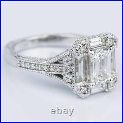 Vintage Art Deco 3.50CT Emerald Cut Moissanite Proposal Gift Ring 10K White Gold