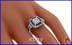 Vintage Art Deco 3.50ct White Cushion Simulated Diamond Ring in 14K White Gold