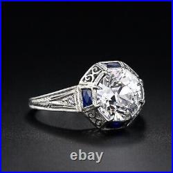 Vintage Art Deco 3.89 Ct Round Cut Lab Created Diamond Antique Engagement Ring