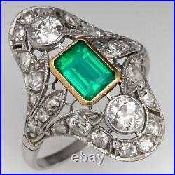 Vintage Art Deco 3 CT Emerald & Three-Stone Lab-Created Diamond Engagement Ring