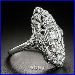 Vintage Art Deco 3 Ct Lab Created Diamond Engagement Ring 14K White Gold Plated