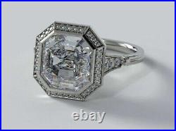 Vintage Art Deco 4.2 Ct Asscher Halo Lab-Created Diamond Engagement Ring Silver