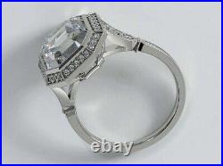 Vintage Art Deco 4.2 Ct Asscher Halo Lab-Created Diamond Engagement Ring Silver