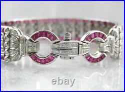 Vintage Art Deco 5.06CT Ruby & Cubic Zirconia Bracelet Vintage In 935 Silver