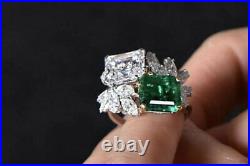 Vintage Art Deco 5CT Green & White CZ Engagement Ring 925 Sterling Silver