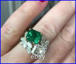 Vintage Art Deco 5CT Green & White CZ Engagement Ring 925 Sterling Silver