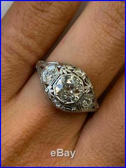 Vintage Art Deco Antique Engagement Ring Fine 14K White Gold Plated 2 Ct Diamond