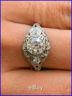 Vintage Art Deco Antique Engagement Ring Fine 14K White Gold Plated 2 Ct Diamond