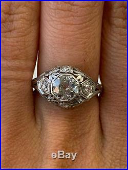 Vintage Art Deco Antique Engagement Ring Fine 2 Ct Diamond 14K White Gold Finish