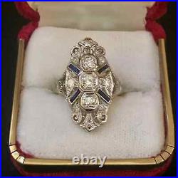 Vintage Art Deco Antique Ring 14K White Gold Plated 2.36 Ct Simulated Diamond