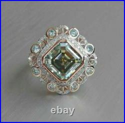 Vintage Art Deco Asscher Lab Created Diamond Wedding 14K White Gold Filled Ring