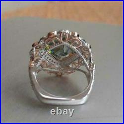Vintage Art Deco Asscher Lab Created Diamond Wedding 14K White Gold Filled Ring
