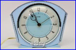 Vintage Art Deco Blue Bakelite Chrome 1947-50 Metamec Mains Electric Alarm Clock