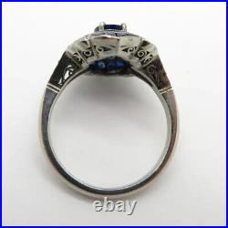 Vintage Art Deco Blue Sapphire 1.2Ct Oval Cut CZ Wedding Bridal Ring 925 Silver