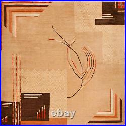 Vintage Art Deco Camel, Beige & Brown Handwoven Wool Rug BB6753