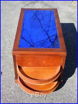 Vintage Art Deco Cobalt Mirror Blue Glass Coffee Table Speakeasy Cocktail Bar