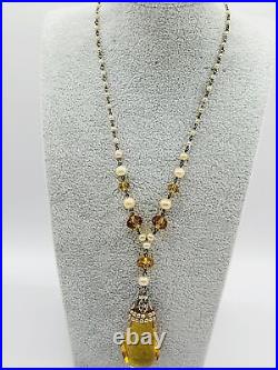 Vintage Art Deco Crystal & Glass Pendant Necklace (A322)