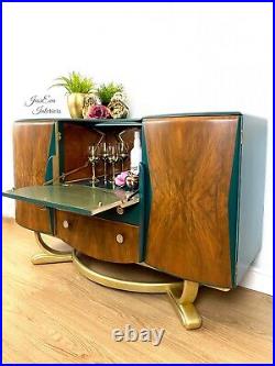 Vintage Art Deco DRINKS CABINET COCKTAILS CABINET SIDEBOARD in Green and Gold