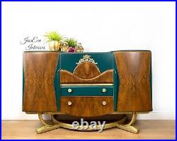 Vintage Art Deco DRINKS CABINET COCKTAILS CABINET SIDEBOARD in Green and Gold