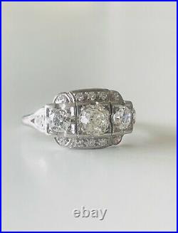Vintage Art Deco Diamond Ring Platinum with an Old Mine Cut Diamond Size 5.75