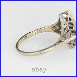 Vintage Art Deco Diamond Sapphire Ring Star Point 18k White Gold Antique Jewelry