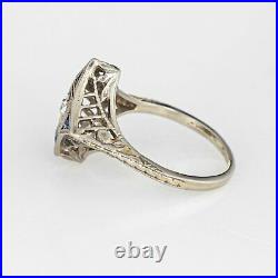 Vintage Art Deco Diamond Sapphire Ring Star Point 18k White Gold Antique Jewelry