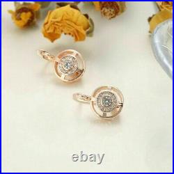 Vintage Art Deco Earrings 1Ct Round Real Moissanite 14K Rose Gold Plated Silver