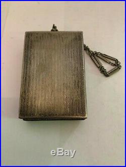 Vintage Art Deco Enamel Silverplate Compact With Wrist Chain
