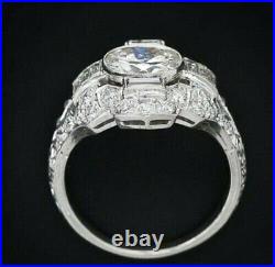 Vintage Art Deco Engagement Anniversary Ring 14K White Gold Over 2.02 Ct Diamond