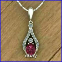 Vintage Art Deco Engagement Engraved Pendant 14K White Gold 2.7Ct Simulated Ruby