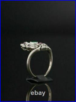 Vintage Art Deco Engagement Engraved Ring 1.13 Ct Emerald 14K White Gold Plated