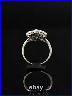 Vintage Art Deco Engagement Engraved Ring 1.13 Ct Emerald 14K White Gold Plated