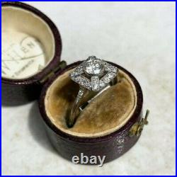 Vintage Art Deco Engagement Mid Century Ring 2.1 Ct Diamond 14K White Gold Over