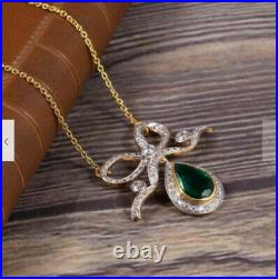 Vintage Art Deco Engagement Pendant 14K Yellow Gold Over 2.3Ct Simulated Emerald
