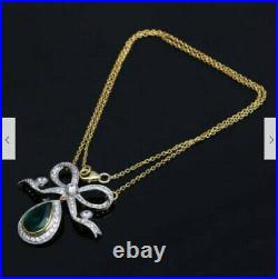 Vintage Art Deco Engagement Pendant 14K Yellow Gold Over 2.3Ct Simulated Emerald