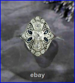 Vintage Art Deco Engagement Ring 1.11 Ct Simulated Diamond 14K White Gold Plated