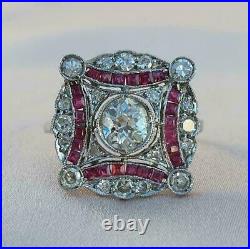 Vintage Art Deco Engagement Ring 1.32 Ct Simulated Diamond 14K White Gold Over