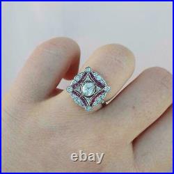 Vintage Art Deco Engagement Ring 1.32 Ct Simulated Diamond 14K White Gold Over