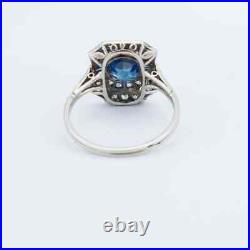 Vintage Art Deco Engagement Ring 14K White Gold Over 2.01 Ct Simulated Sapphire