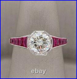 Vintage Art Deco Engagement Ring 14K White Gold Over 2.04 Ct Simulated Diamond