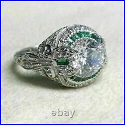 Vintage Art Deco Engagement Ring 14K White Gold Over 2.12 Ct Simulated Diamond