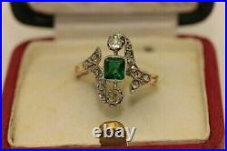 Vintage Art Deco Engagement Ring 14K Yellow Gold Plated 2.2 Ct Simulated Emerald